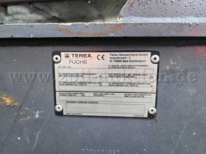 Typenschild des TEREX FUCHS Baggers MHL 320