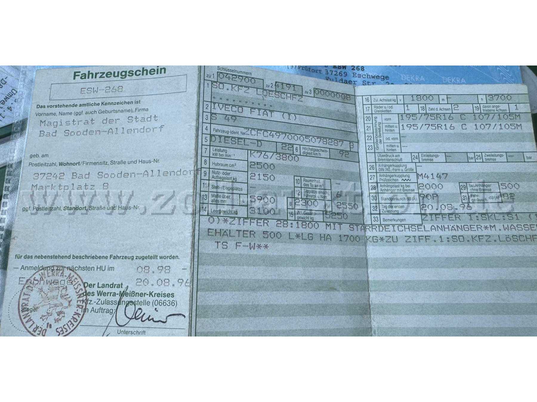 Fahrzeugschein, Vorderseite