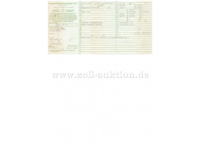 Fahrzeugschein Vorderseite