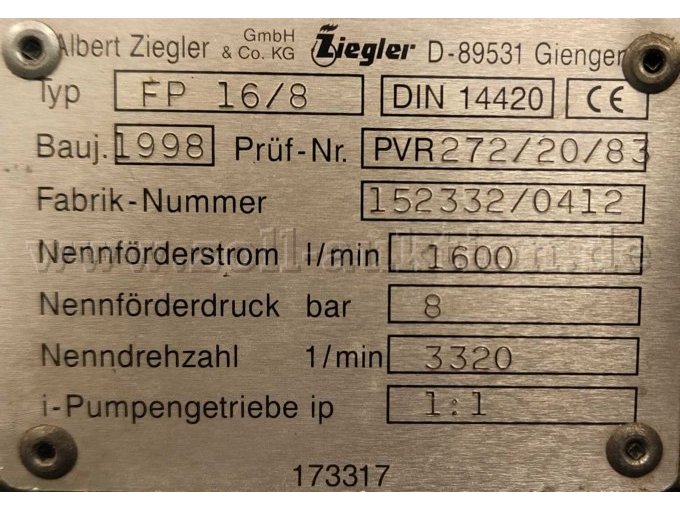 Typenschild Feuerlöschkreiselpumpe