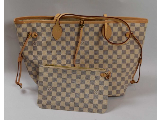 1 Tasche „Louis Vuitton“ Neverfull Damier Azur Rose Beige N 40604 mit Pochette