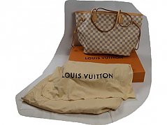 1 Tasche „Louis Vuitton“ Neverfull Damier Azur Rose Beige N 40604 mit Staubbeutel und Karton