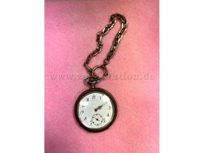 silberfarbene Taschenuhr mit zugehöriger Kette