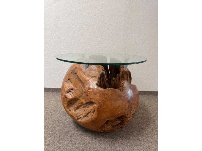 1 teakwortel - bolvormige tafel met glazen blad (tweedehands) – foto 7 – kavel bij Zoll-Auktion, Löbau