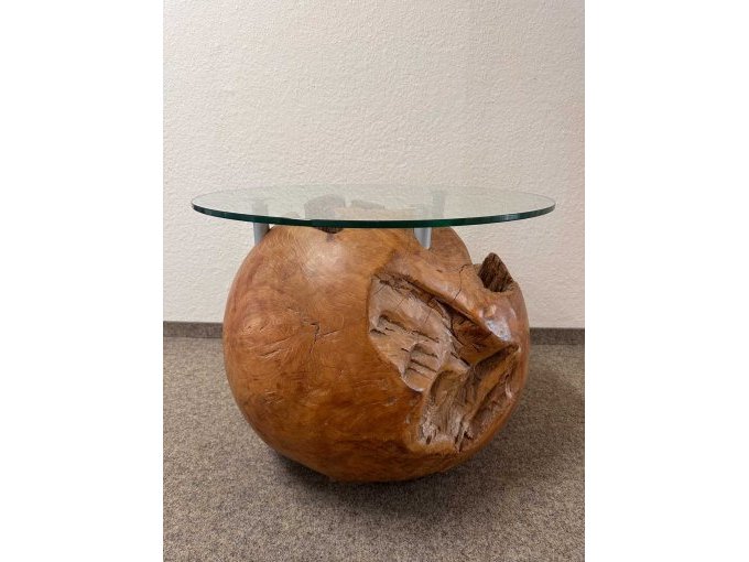 1 teakwortel - bolvormige tafel met glazen blad (tweedehands) – foto 5 – kavel bij Zoll-Auktion, Löbau