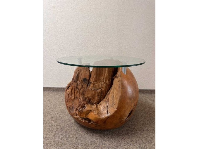 1 teakwortel - bolvormige tafel met glazen blad (tweedehands) – foto 3 – kavel bij Zoll-Auktion, Löbau