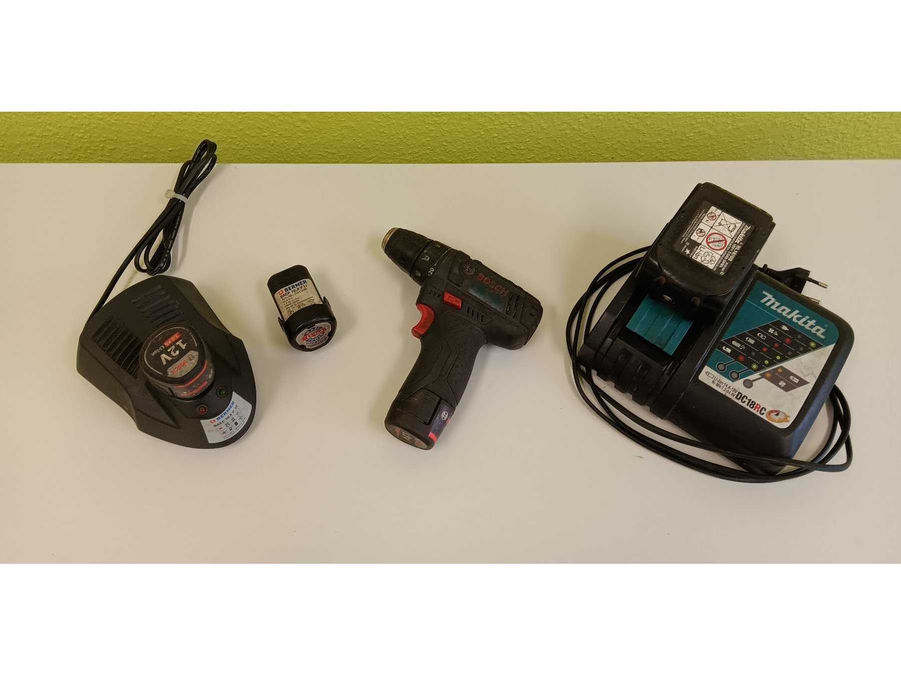 Bosch Akkuschrauber, Makita Ladegerät & Berner Ladegerät