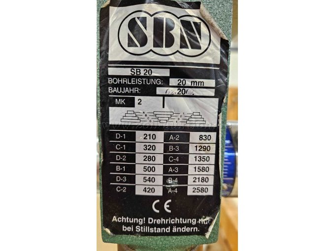 Typenschild SBN Tischbohrmaschine
