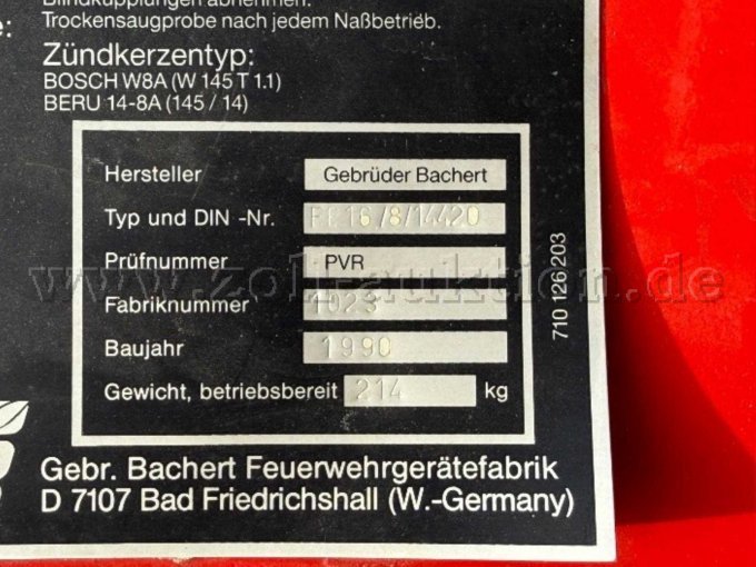 Typenschild der Tragkraftspritze