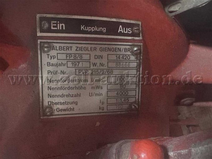 1 Tragkraftspritze Ziegler TS 8/8 Trokomat (VW Motor, Baujahr 1971) - Teileträger – foto 2 – kavel bij Zoll-Auktion, Ravensburg