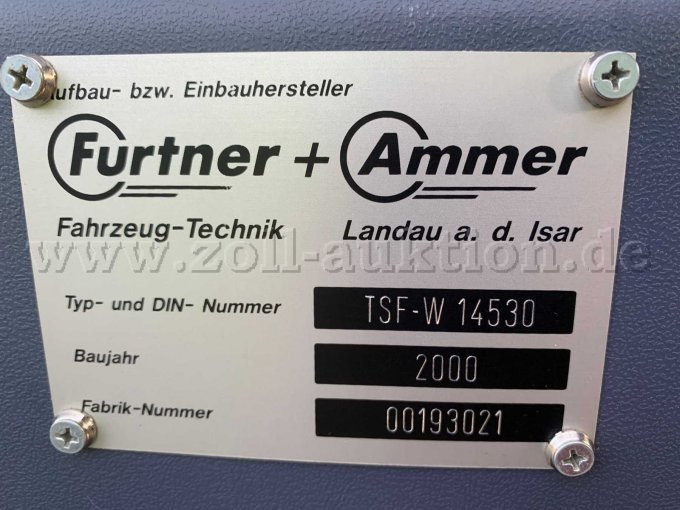 Typenschild Fahrzeugaufbau Feuerwehrgeräte