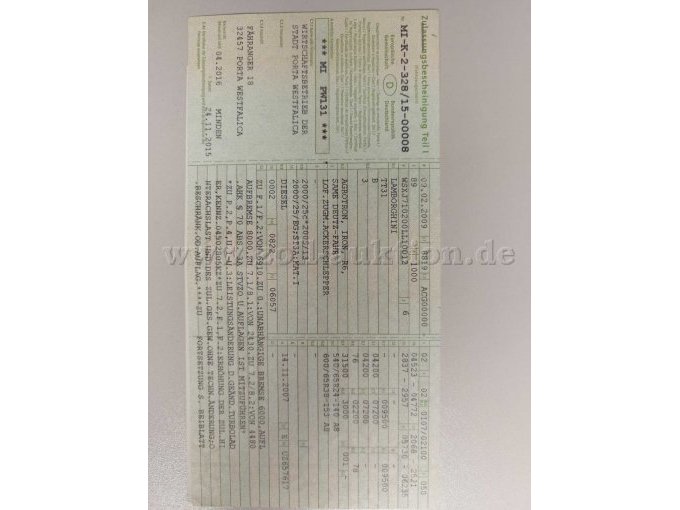 Zulassungsbescheinigung Teil I, Vorne