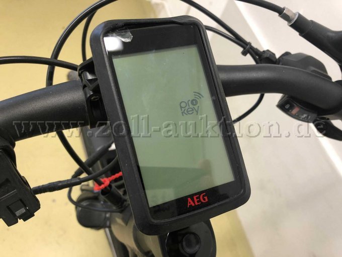 Bildschirm vom Fahrradcomputer (Marke: AEG), "ProKey"-Anzeige- elektrische Funktionen des Rades sind gesperrt