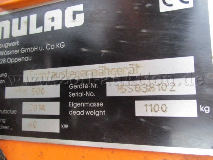 Frontmähgerät Mulag MFK 500,
Typenschild