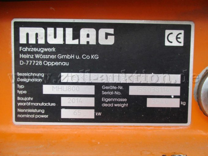 Heckmähgerät Mulag MHU 800,
Typenschild