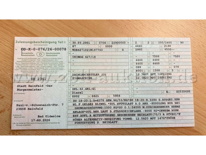 Fahrzeugschein Unimog