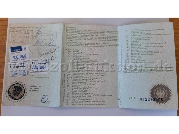 Zulassungsbescheiniung Teil I Rückseite