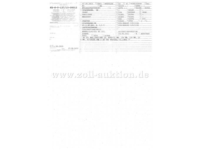 VW Crafter, Zulassungsbescheinigung Teil 1