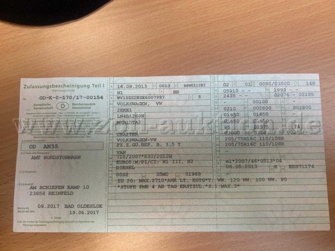 Zulassungsbescheinigung Teil 1