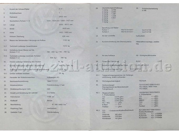 VW Polo 9n, EWG-Übereinstimmungsbescheinigung, Seite 2 Ansicht
