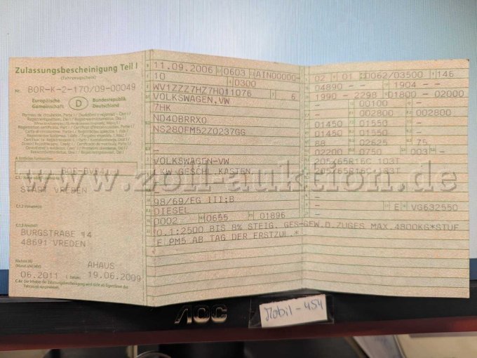 Zulassungsbescheinigung Teil 1 Vorderseite