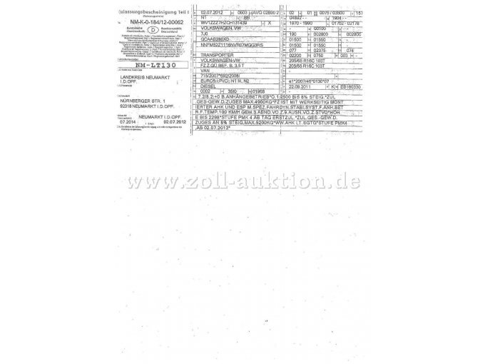 Zulassungsbescheinigung Teil I, 1. Seite