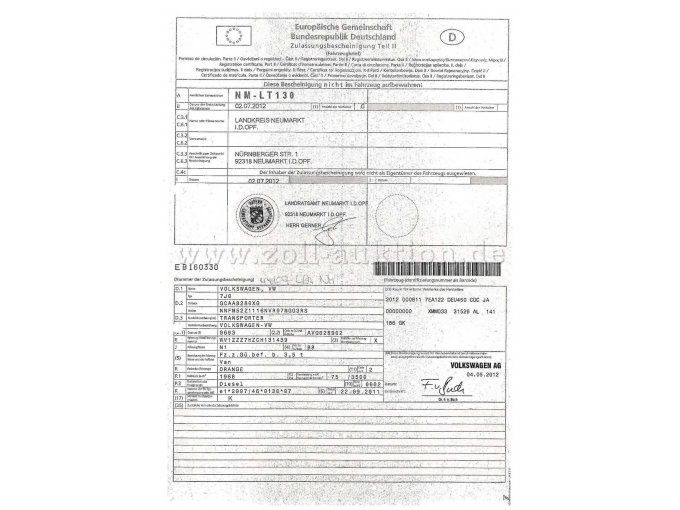 Zulassungsbescheinigung Teil II