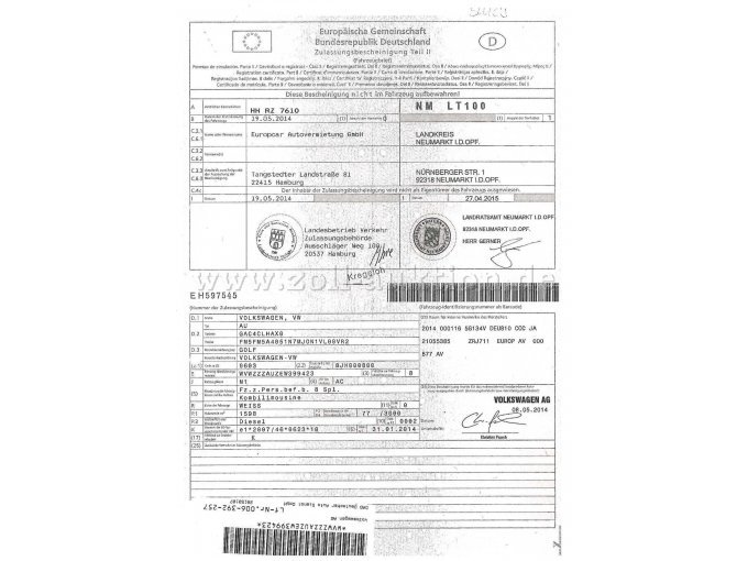 Zulassungsbescheinigung Teil II
