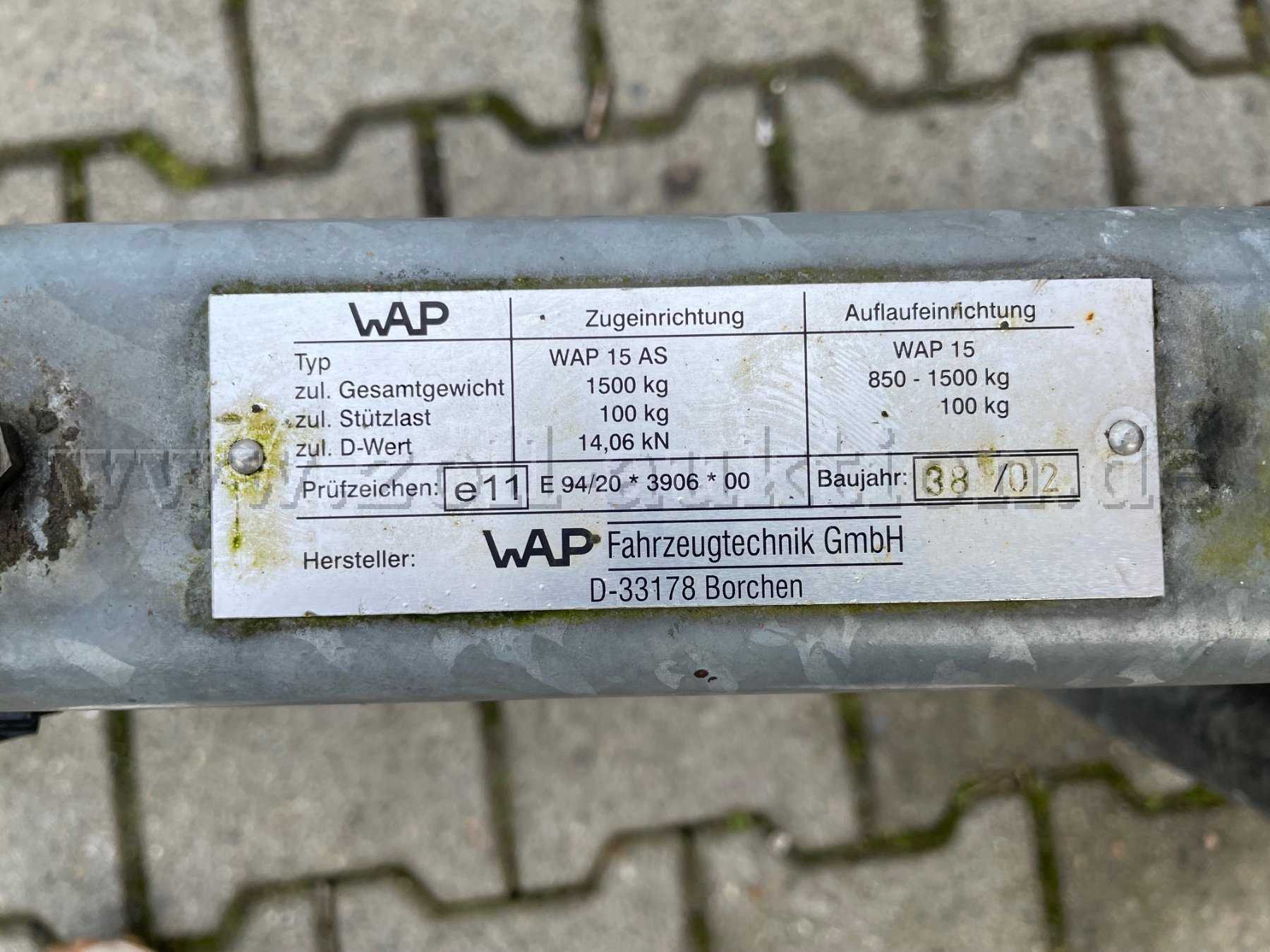 Typenschild Zug-/Auflaufeinrichtung
