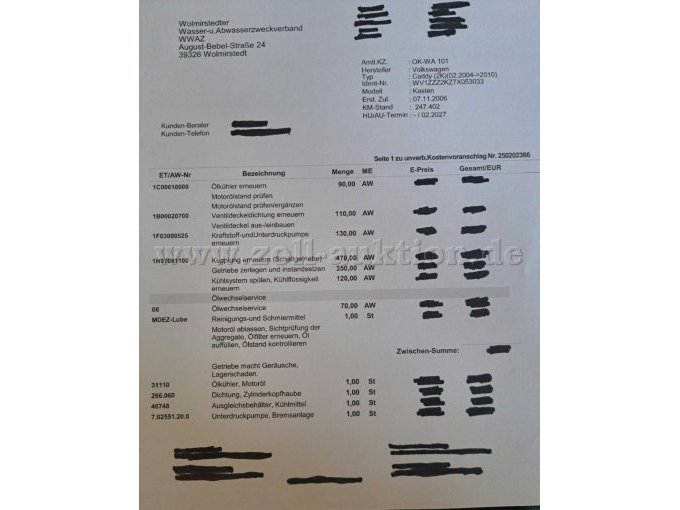 VW Caddy Mängelgutachten durch Werkstatt