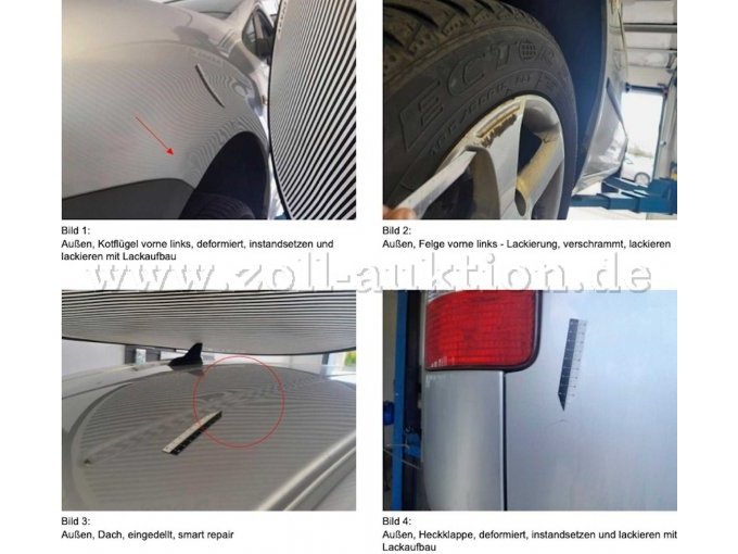 B 1098
Bild 1, Kotflügel vorne links
Bild 2, Felge vorne links
Bild 3, Dach außen eingedelt
Bild 4, Heckklappe außen