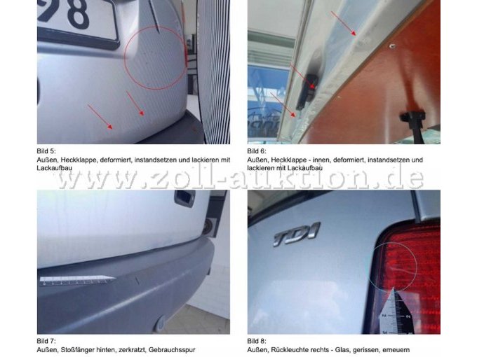 B 1098
Bild 5, Heckklappe außen
Bild 6, Heckklappe außen/innen
Bild 7, Stoßfänger hinten
Bild 8, Rückleuchte rechts hinten