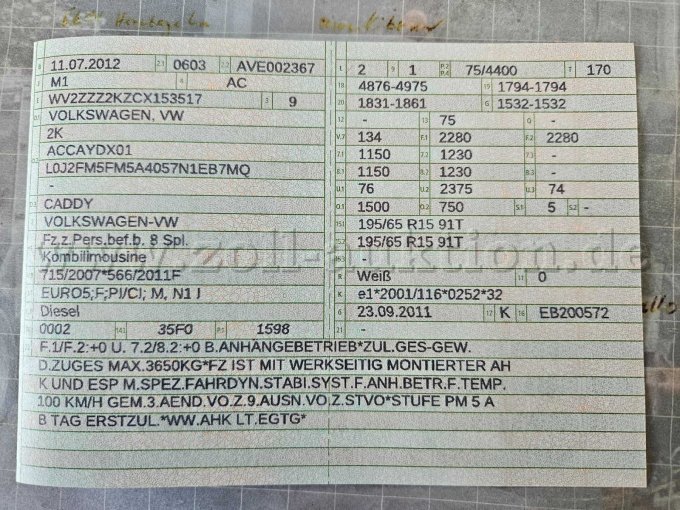 Zulassungsbescheinigung Teil 1