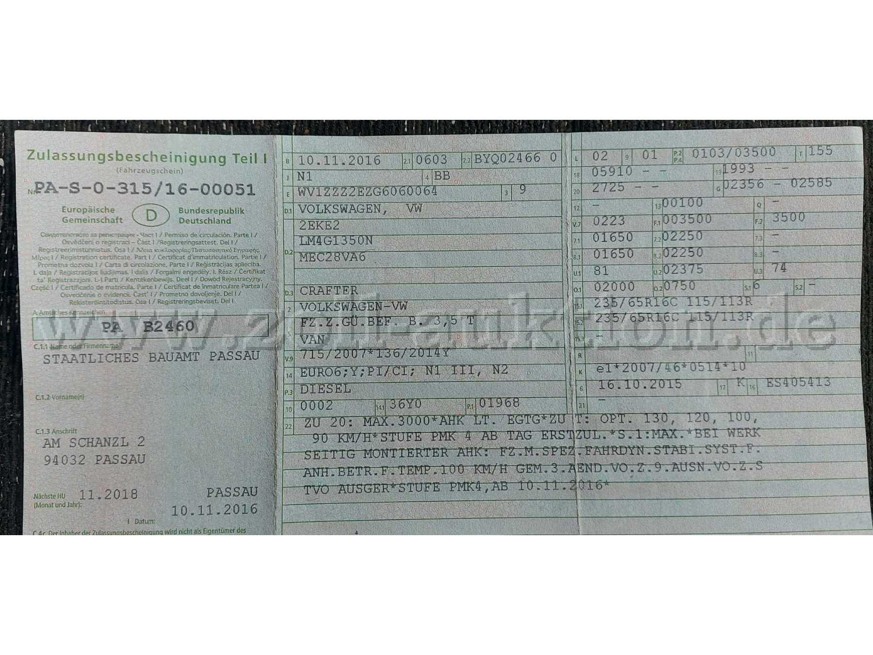 Zulassungsbescheinigung Teil I