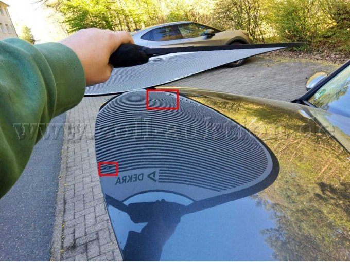 Motorhaube, mehrfach eingedellt, instandsetzen und lackieren mit Lackaufbau