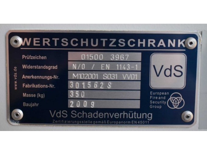 Typenschild mit VdS Kennzeichnung