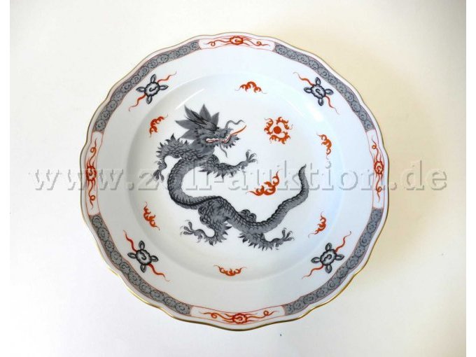 1 Wandteller Meissener Porzellan, Ming-Drache grau, I.Wahl