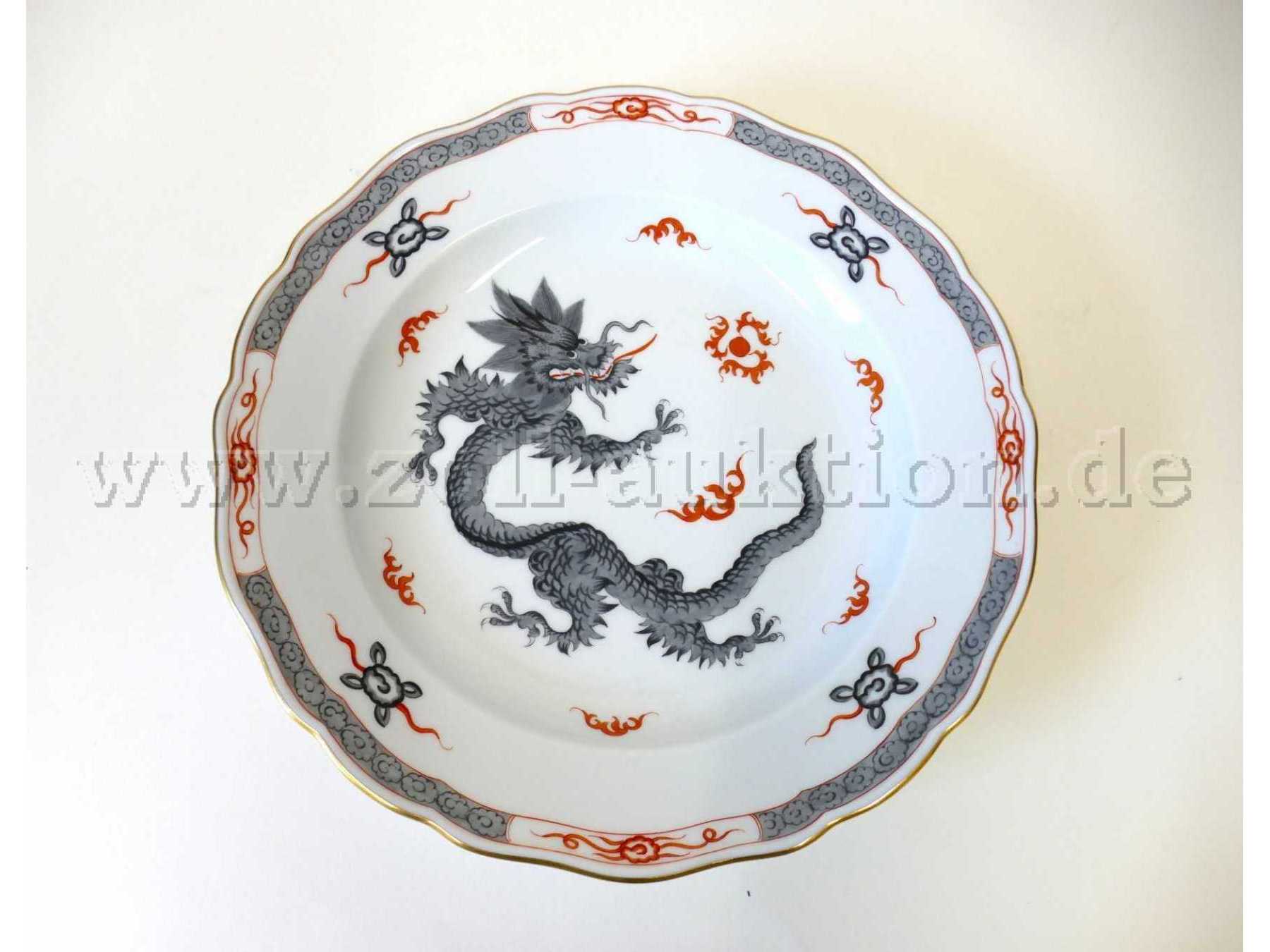 1 Wandteller Meissener Porzellan, Ming-Drache grau, I.Wahl