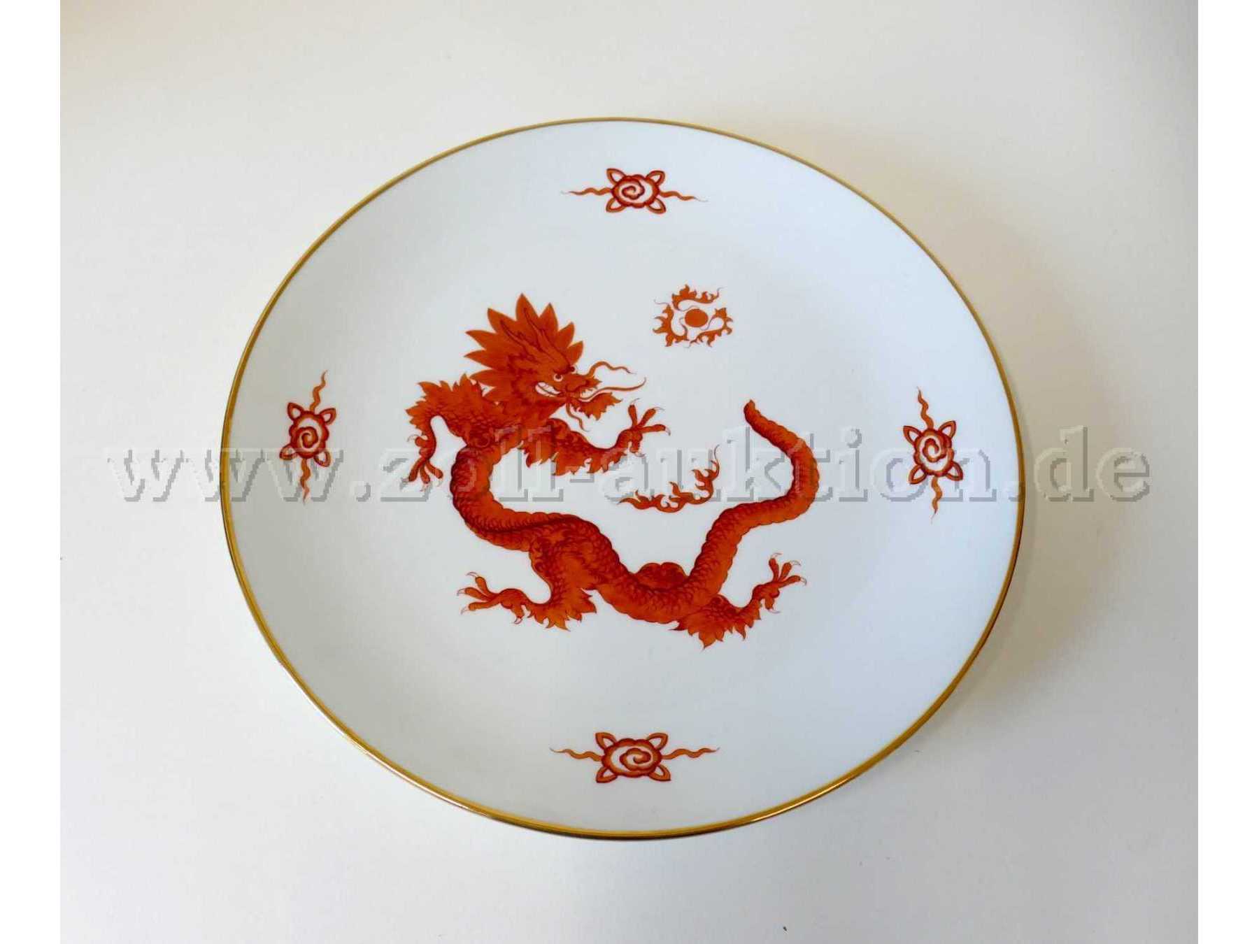 1 Wandteller Meissener Porzellan, Ming-Drache rot, II.Wahl