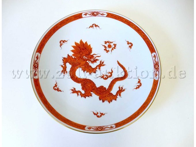 1 Wandteller Meissener Porzellan, Ming-Drache rot, I.Wahl