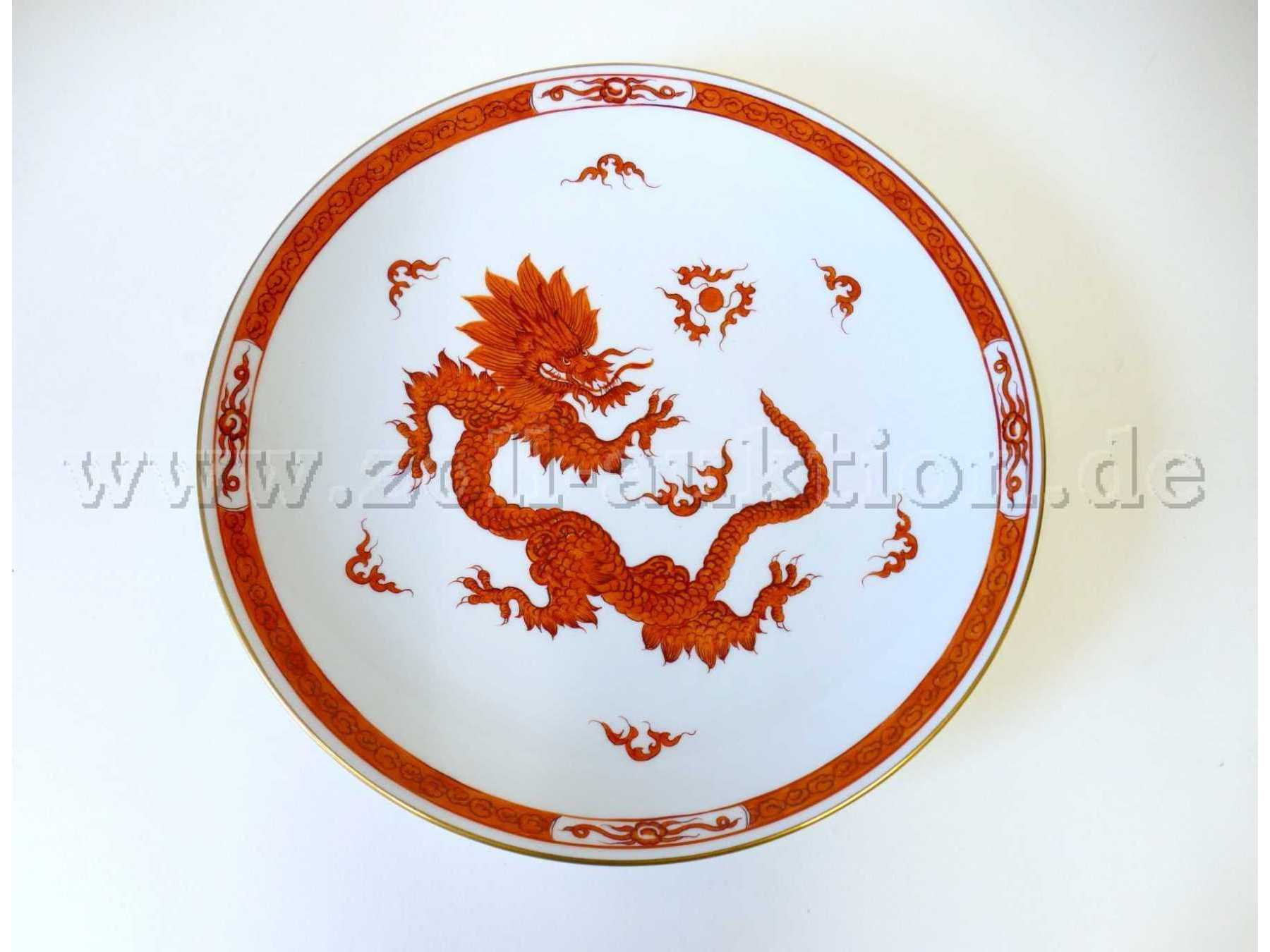 1 Wandteller Meissener Porzellan, Ming-Drache rot, I.Wahl