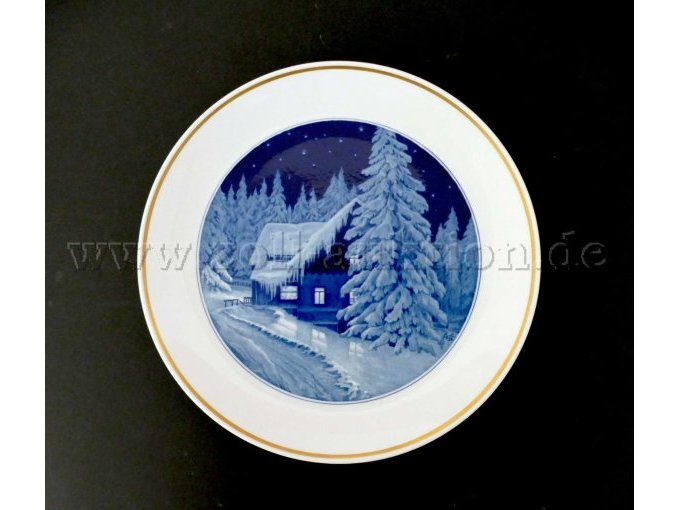 1 Wandteller Meissener Porzellan, Wintermotiv mit Goldrand, Karl Ziegler 1954