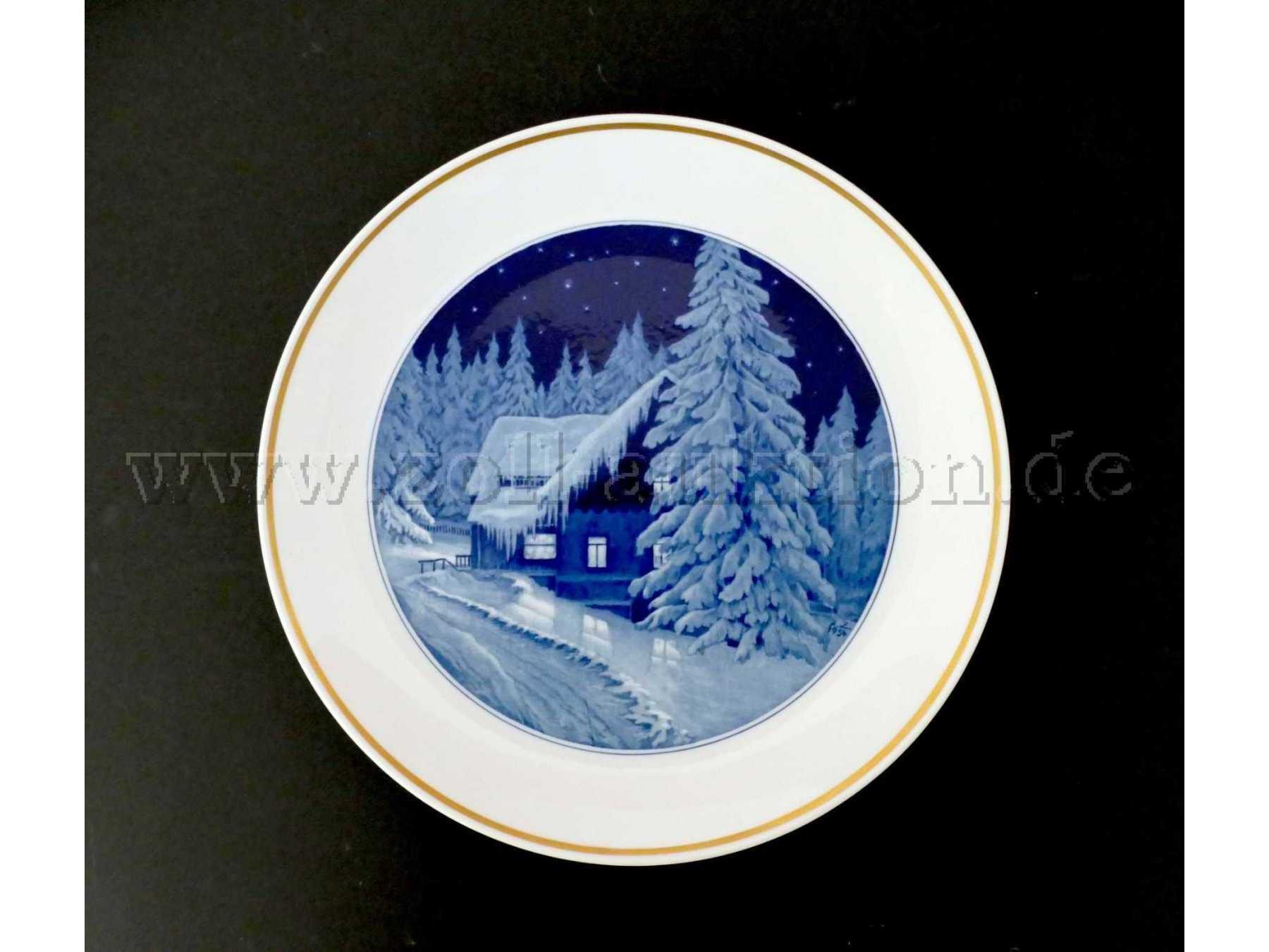 1 Wandteller Meissener Porzellan, Wintermotiv mit Goldrand, Karl Ziegler 1954