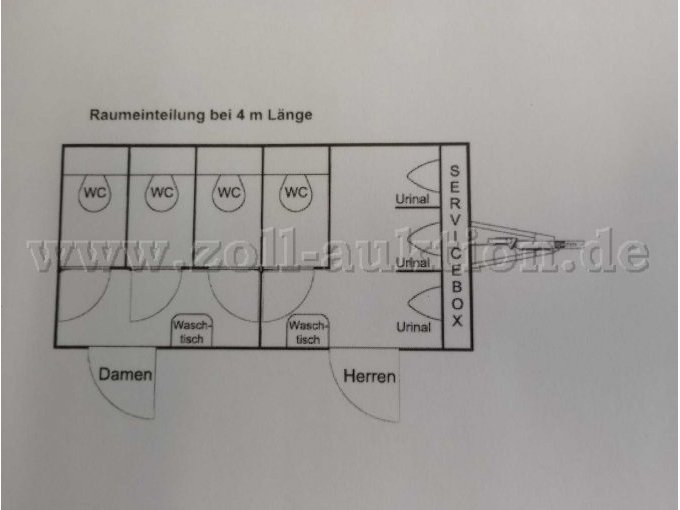 Ansicht als Zeichnug vom Innenausbau des WC- Anhängers
