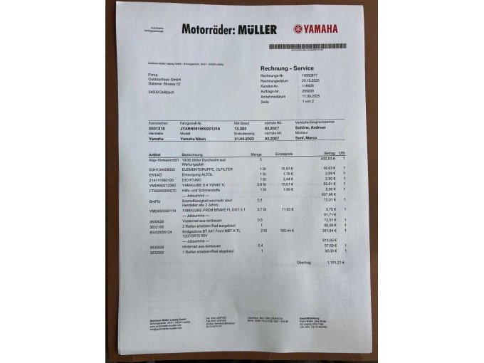 letzte Werkstattrechnung