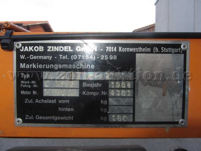 Zindel Straßen-Markiermaschine, Typenschild