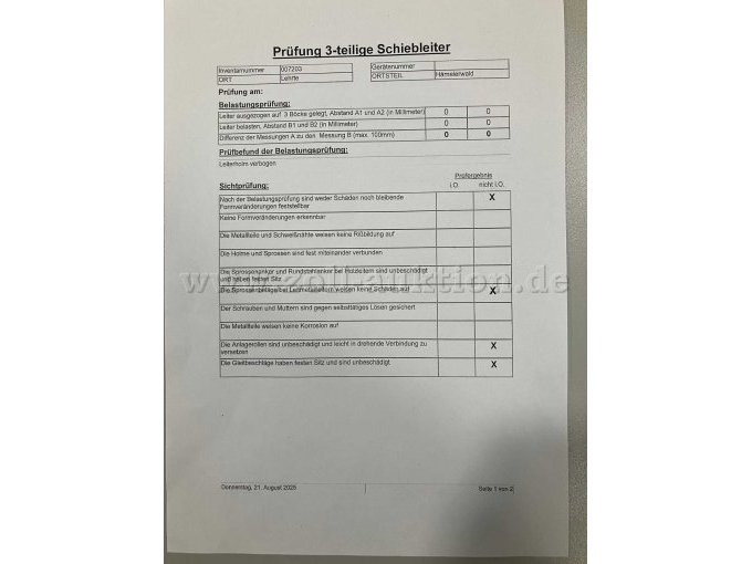 Prüfprotokoll Vorderseite