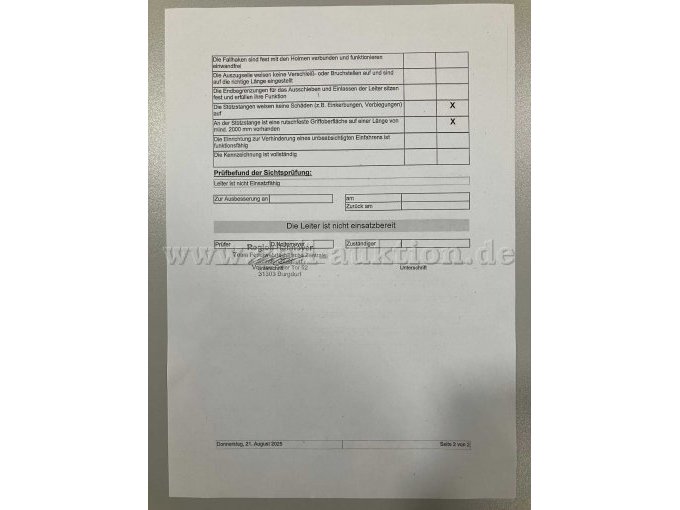 Prüfprotokoll Rückseite