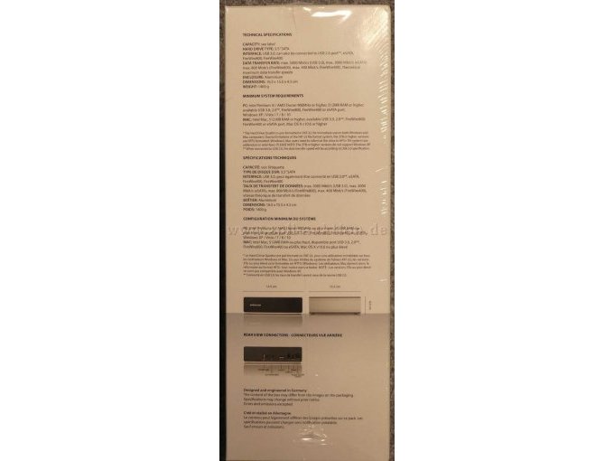 Angaben zur Festplatte auf der Verpackung