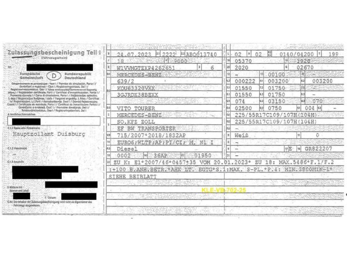 Zulassungsbescheinigung Teil I